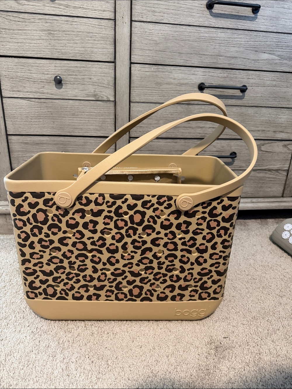 BOGG BAG Leopard Print Tote in Beige and Black